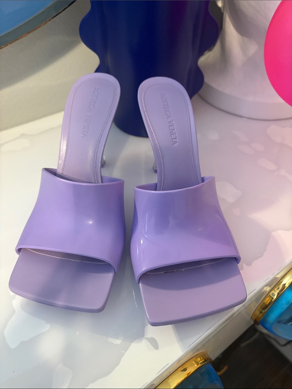 Bottega Veneta Lavender Patent Slide Mules